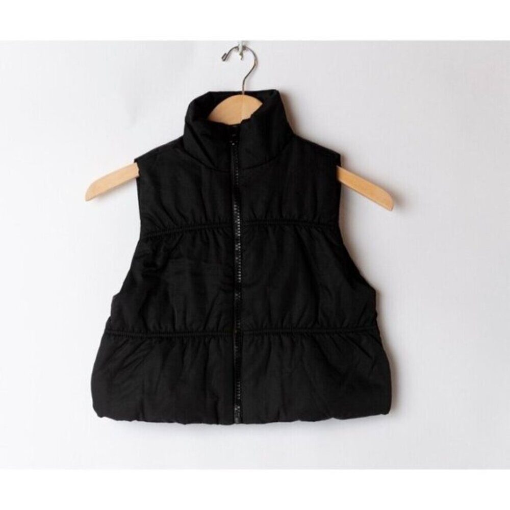 BLANKNYC Solid Black Puffer Vest Girls M Pockets Quilted Faux down Snap